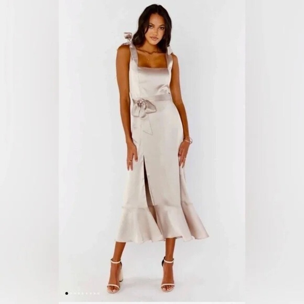 NWT Show Me Your Mumu Claire Midi Dress Show Me The Ring Luxe Satin Small - Picture 3 of 6